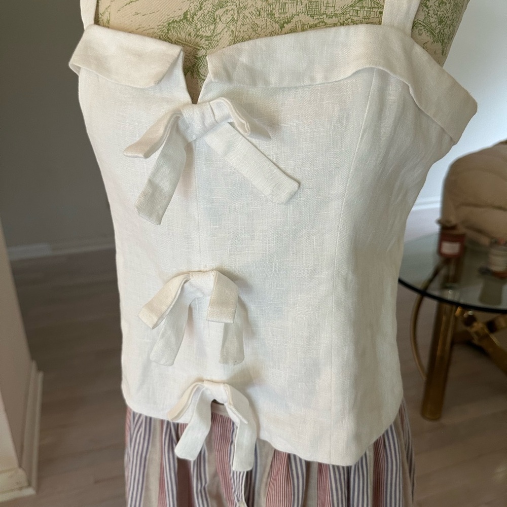 Reformation Cream Linen Smocked Top